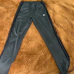 Adidas track pants zip ankles gray w black stripes